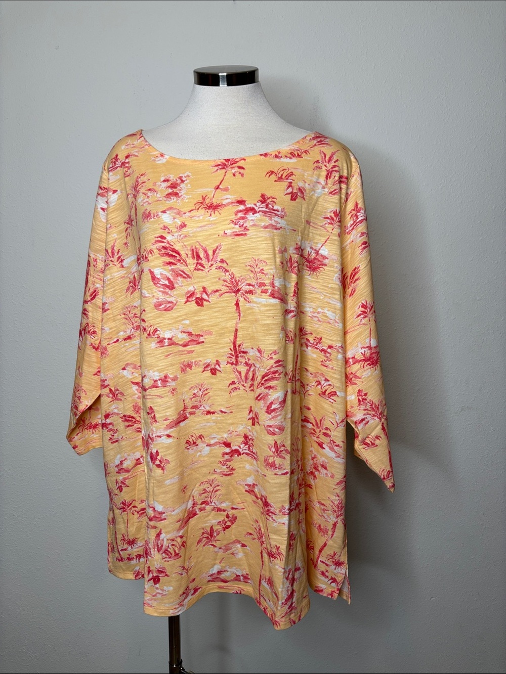 Belle by Kim Gravel peach Tunic with Pink Tropical Print